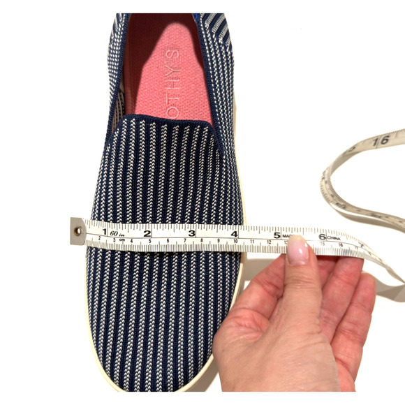 Rothy’s Original Slip On Sneakers Size 9.5 Blue Riviera Pinstripe Washable Shoes - Picture 8 of 8